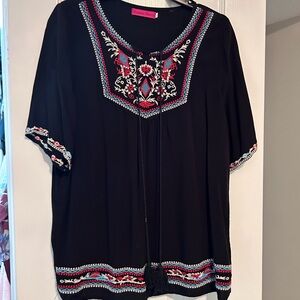 Chic Black Embroidered Blouse
